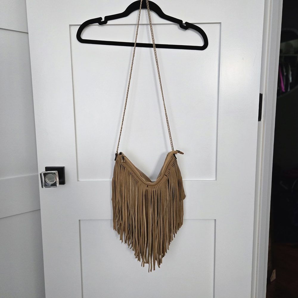 H&M Boho Fringe Tan Shoulder Bag With Chain Strap